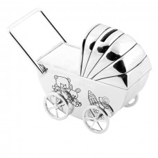 Bambino Silverplate Money Box Pram/Moving Wheels White